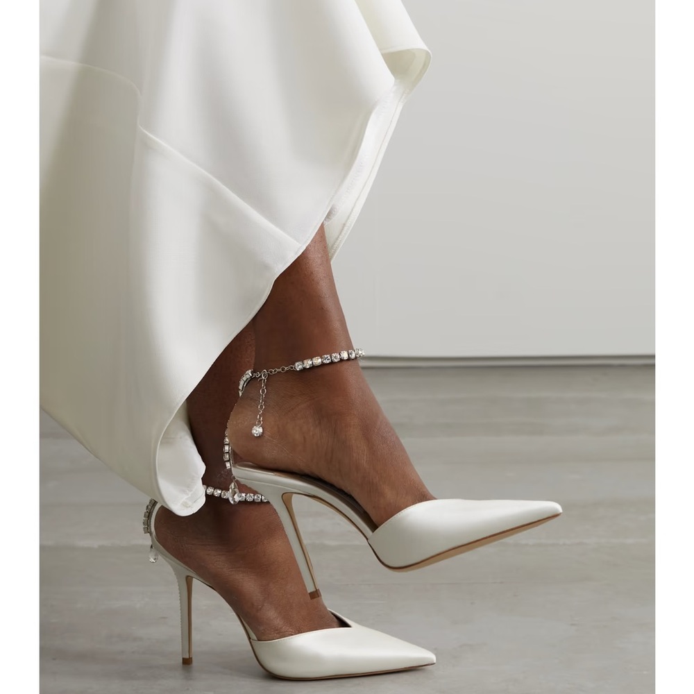 Jimmy Choo Ivory Satin Pumps with Crystal Embellishment (100mm)